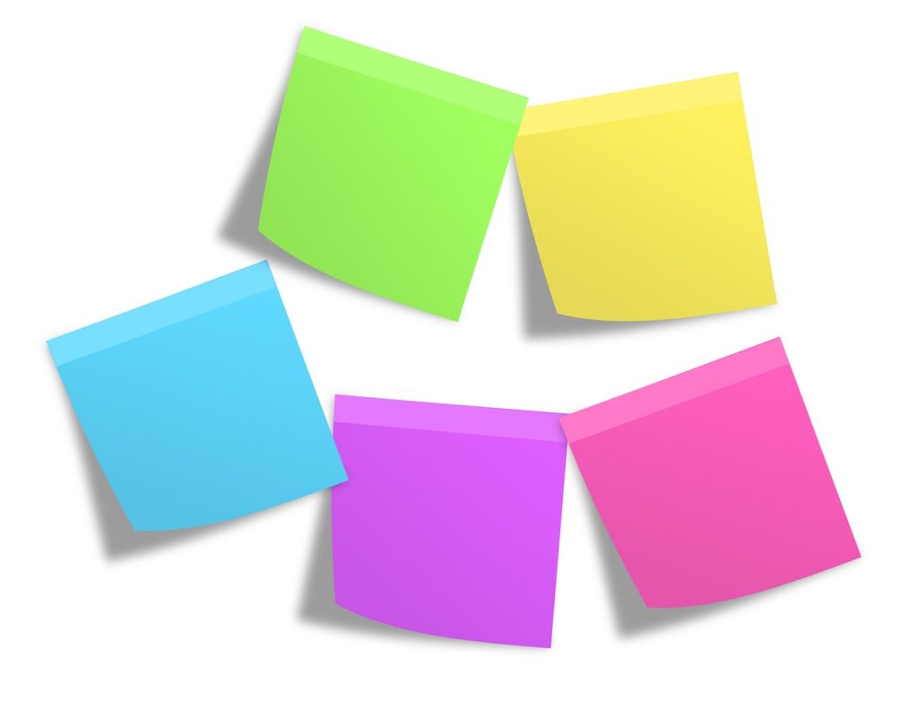 post-it, notes, memo, sticky notes, notepad, reminder, message, communication, announcement, bulletin, task, office supply, idea, copy space, isolated